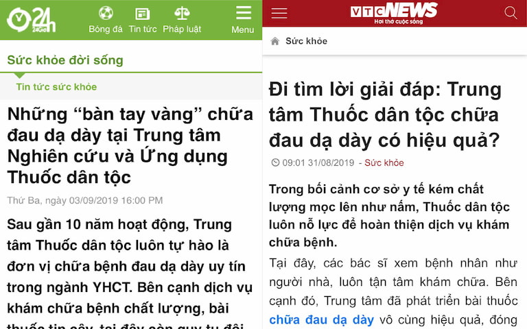 Báo chí đưa tin về giải pháp trị liệu viêm dạ dày của Trung tâm Thuốc dân tộc