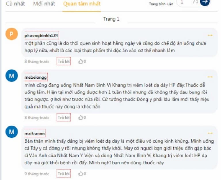 Nhất Nam Bình Vị Khang được bệnh nhân hết lời khen ngợi Nhất Nam Bình Vị Khang được bệnh nhân hết lời khen ngợi