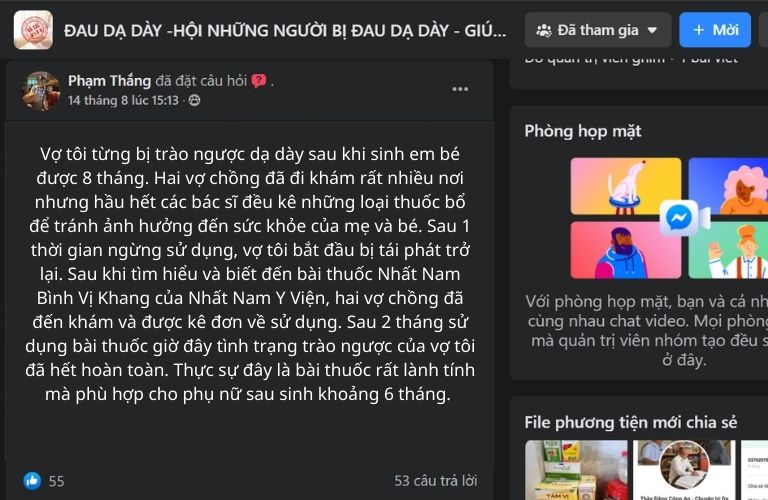 Review của khách hàng sau khi dùng Nhất Nam Bình Vị Khang chữa trào ngược sau sinh