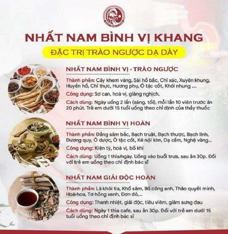 Bài thuốc Nhất Nam Bình Vị Khang đặc trị trào ngược dạ dày